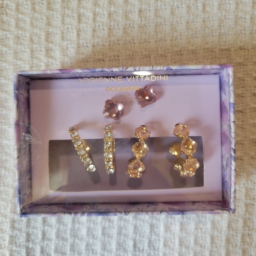 Adrienne Vittadini Gold and Purple Earring Trio